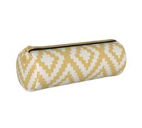 YWSOTRE Stampato senape geometrico, Astuccio portapenne cilindrico Astuccio portapenne in pelle portatile con astuccio cosmetico con cerniera