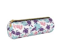 YWSOTRE Stella marina retrotartaruga, Astuccio portapenne cilindrico Astuccio portapenne in pelle portatile con astuccio cosmetico con cerniera