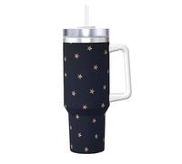 YWSOTRE Stelle scintillanti rosa blu scuro e oro rosa,Tazza Ice Bully da 40 oz con manico, in acciaio inossidabile, con borraccia