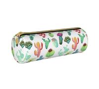 YWSOTRE Succulente del cactus dell'acquerello, Astuccio portapenne cilindrico Astuccio portapenne in pelle portatile con astuccio cosmetico con cerniera