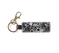 YWSOTRE Tecnologia di rendering di ingranaggi metallici Arte digitale, Portachiavi in pelle PU, portachiavi con anello portachiavi, organizer, 1 pz