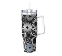 YWSOTRE Tecnologia di rendering di ingranaggi metallici Arte digitale,Tazza Ice Bully da 40 oz con manico, in acciaio inossidabile, con borraccia