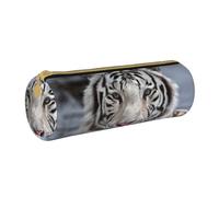 YWSOTRE tigre bianca, Astuccio portapenne cilindrico Astuccio portapenne in pelle portatile con astuccio cosmetico con cerniera
