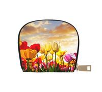 YWSOTRE Tramonto del fiore del tulipano, Custodia per carte in pelle PU Elegante porta carte di credito Porta carte di credito