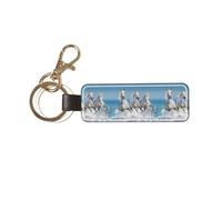 YWSOTRE Tre cavalli bianchi, Portachiavi in pelle PU, portachiavi con anello portachiavi, organizer, 1 pz