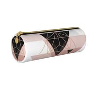 YWSOTRE Triangolo geometrico in marmo oro rosa, Astuccio portapenne cilindrico Astuccio portapenne in pelle portatile con astuccio cosmetico con cerniera