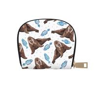 YWSOTRE Tricheco marrone dell'acquerello, Custodia per carte in pelle PU Elegante porta carte di credito Porta carte di credito
