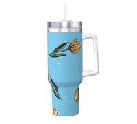 YWSOTRE Tulipani gialli disegnati a mano,Tazza Ice Bully da 40 oz con manico, in acciaio inossidabile, con borraccia