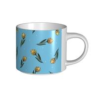 YWSOTRE Tulipani gialli disegnati a mano, Tazza in ceramica di grande capacità, tazza da tè, tazza da caffè 450 ml