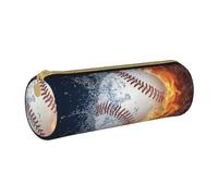 YWSOTRE Una Foto Di Una Palla Da Baseball In Acqua E Fuoco, Astuccio portapenne cilindrico Astuccio portapenne in pelle portatile con astuccio cosmetico con cerniera