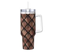 YWSOTRE Ventagli Art Déco in oro rosa su nero,Tazza Ice Bully da 40 oz con manico, in acciaio inossidabile, con borraccia