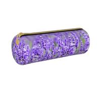 YWSOTRE Viola lavanda stampato, Astuccio portapenne cilindrico Astuccio portapenne in pelle portatile con astuccio cosmetico con cerniera