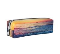 YWSOTRE Vista del tramonto sulla riva della spiaggia, Astuccio per matite Astuccio per penne Astuccio per matite in pelle portatile con astuccio cosmetico con cerniera
