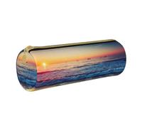 YWSOTRE Vista del tramonto sulla riva della spiaggia, Astuccio portapenne cilindrico Astuccio portapenne in pelle portatile con astuccio cosmetico con cerniera