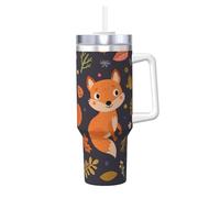 YWSOTRE Volpe carina autunnale,Tazza Ice Bully da 40 oz con manico, in acciaio inossidabile, con borraccia