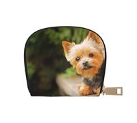 YWSOTRE Yorkshire Terrier Bokeh Cani carini Yorkie da parete, Custodia per carte in pelle PU Elegante porta carte di credito Porta carte di credito