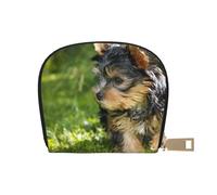 YWSOTRE Yorkshire Terrier Erba Verde Yorkie Cani Carini, Custodia per carte in pelle PU Elegante porta carte di credito Porta carte di credito