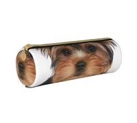 YWSOTRE Yorkshire Terrier si trova su bianco, Astuccio portapenne cilindrico Astuccio portapenne in pelle portatile con astuccio cosmetico con cerniera