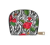YWSOTRE Zebra animale fiore rosso, Custodia per carte in pelle PU Elegante porta carte di credito Porta carte di credito