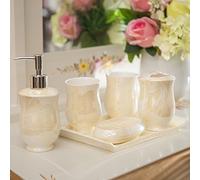 YWXG Bagno 5 Pezzi Detergente Europeo Articoli per Il Bagno Portaspazzolino Distributore di Sapone Portasapone Vaschetta per Il risciacquo Set di Accessori da Completo per Sapone Rinse Cup