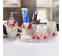 YWXG Set da Bagno in Stile Europeo in Resina Stile Fattoria Bagno 5 Pezzi Dispenser Sapone da Bagno Porta spazzolino Porta Sapone Set di Accessori da Bagno Completo Sapone Portasapone Rinse Cup
