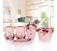 YWXG Set da Bagno in Stile Europeo in Resina Stile Fattoria Bagno 5 Pezzi Dispenser Sapone da Bagno Porta spazzolino Porta Sapone Set di Accessori da Bagno Completo Sapone Portasapone Rinse Cup