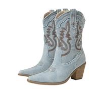 YXADGML Camperos Texani Donna Stivaletti da Donna Occidentali, Sexy, con Punta Spessa e Tacco Alto, da Cowboy, Scarpe da Donna, Taglia 42(Shallow Blue,39)
