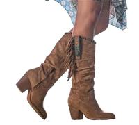YXADGML Camperos Texani Donna Stivali Alti da Donna, Stile retrò, con Fibbia in Metallo, Punta affilata, Tacco Spesso, Nappe, Stivali da Cowboy Occidentali, Scarpe da Donna(Brown,39)