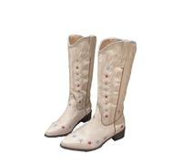 YXADGML Camperos Texani Donna Stivali da Cavaliere Ricamati con Stelle retrò da Donna, Scarpe da Cowboy Western a Punta, Stivali da Cowgirl, Stivali con Tacco Medio e Alti Fino al Ginocchio(35)