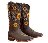YXADGML Camperos Texani Donna Stivali da Donna alla Moda, Scarpe comode da Passeggio, Stivali da Esterno in Pelle Marrone con Ricamo, Scarpe Casual da Donna con Tubo Alto e Profondo(Deep Brown,43)