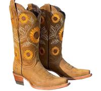 YXADGML Camperos Texani Donna Stivali da Donna alla Moda, Scarpe comode da Passeggio, Stivali da Esterno in Pelle Marrone con Ricamo, Scarpe Casual da Donna con Tubo Alto e Profondo(Khaki,36)