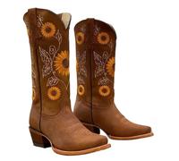 YXADGML Camperos Texani Donna Stivali da Donna alla Moda, Scarpe comode da Passeggio, Stivali da Esterno in Pelle Marrone con Ricamo, Scarpe Casual da Donna con Tubo Alto e Profondo(Brown,43)