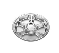 YXADGML Piani In Acciaio Inox Vassoio da portata rotondo in acciaio inossidabile, piatti da portata divisi for cibo, piatti da pranzo for mensa, contenitore for la casa(28CM Six Grid)