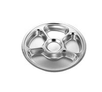 YXADGML Piani In Acciaio Inox Vassoio da portata rotondo in acciaio inossidabile, piatti da portata divisi for cibo, piatti da pranzo for mensa, contenitore for la casa(28CM Five Grid)