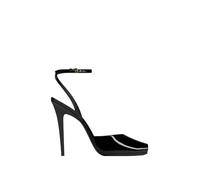 YXADGML Sandali Donna Con Tacco Punta quadrata con fibbia dritta a bocca di pesce piccola con sandali sottili in pelle verniciata con tacco alto con cinturini da donna(Black,39)
