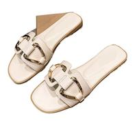 YXADGML Sandali Donna Sandali piatti con fascia singola, con punta aperta, da donna, for esterni, scarpe da donna(White,39)