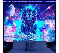 YXBOMG Arazzo a luce nera Re Leone Pianeta Universo Arazzo reattivo ai raggi UV, arazzo hippie fluorescente da appendere alla parete, decorazione per il soggiorno della camera 59" x 39" / 150 x 100cm
