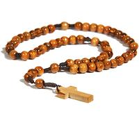 YXBZKGDCNG Rosario cattolico con corda in legno di ulivo naturale con croce, perline da 7 mm, proveniente dall'Olanda, certificato di origine e biglietto di preghiera (marrone)