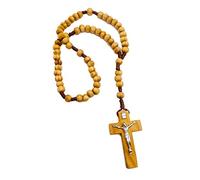 YXBZKGDCNG Rosario cattolico in legno di ulivo con perline di legno di ulivo, coroncina con croce di Gesù, 4,3 x 2 x 26,9 cm, legno, senza pietre preziose