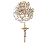 YXBZKGDCNG Rosario cattolico perlesco con medaglie|San Benedetto, San Francesco, San Michele, Sacro Cuore o Madonna di|Ottimo regalo per prima comunione e cresima