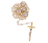 YXBZKGDCNG Rosario cattolico perlesco con medaglie|San Benedetto, San Francesco, San Michele, Sacro Cuore o Madonna di|Ottimo regalo per prima comunione e cresima