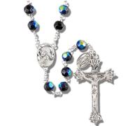 YXBZKGDCNG Rosario con perle di vetro nero lucido a fuoco di Praga con cuore sacro, collana di preghiera per uomini e donne, gioielli religiosi cattolici, 56 cm