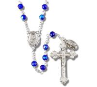 YXBZKGDCNG Rosario con perline di vetro color zaffiro lucidato a fuoco di Praga con cuore sacro, collana di preghiera con perline per uomini e donne, gioielli religiosi cattolici, 50 cm