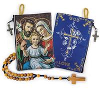 YXBZKGDCNG Rosario con sacchetto in legno di ulivo, rosario cattolico in corda da Israele, Gesù re dell'universo e I Believe in God Preghiera in tessuto tessuto arazzo stile icona borsa da viaggio