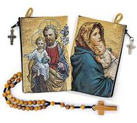 YXBZKGDCNG Rosario con sacchetto in legno di ulivo, rosario cattolico in corda da Israele, Gesù re dell'universo e I Believe in God Preghiera in tessuto tessuto arazzo stile icona borsa da viaggio