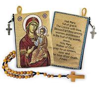 YXBZKGDCNG Rosario con sacchetto in legno di ulivo, rosario cattolico in corda da Israele, Gesù re dell'universo e I Believe in God Preghiera in tessuto tessuto arazzo stile icona borsa da viaggio