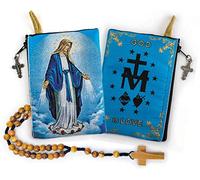 YXBZKGDCNG Rosario con sacchetto in legno di ulivo, rosario cattolico in corda da Israele, Gesù re dell'universo e I Believe in God Preghiera in tessuto tessuto arazzo stile icona borsa da viaggio