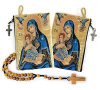 YXBZKGDCNG Rosario con sacchetto in legno di ulivo, rosario cattolico in corda da Israele, Gesù re dell'universo e I Believe in God Preghiera in tessuto tessuto arazzo stile icona borsa da viaggio