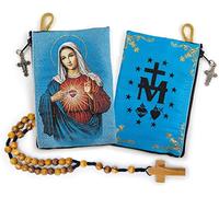 YXBZKGDCNG Rosario con sacchetto in legno di ulivo, rosario cattolico in corda da Israele, Gesù re dell'universo e I Believe in God Preghiera in tessuto tessuto arazzo stile icona borsa da viaggio