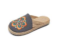 YXCKG Donna Retro Fiore Ricamato Piatto Scarpe Cinese, Ciabatte Estive, Scarpe Espadrillas Casual Slip, Sandali da Esterno per Interni Moda Estiva - Stile Etnico Cinese (Color : Grey, Size : EUR39)